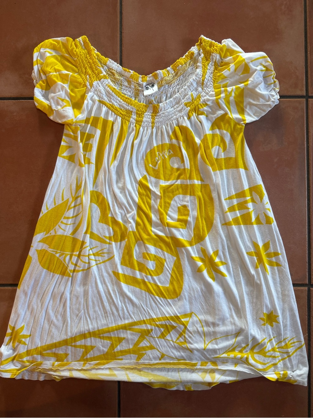 Missing Polynesia Yellow & White Smocked Off-Shoulder Dress